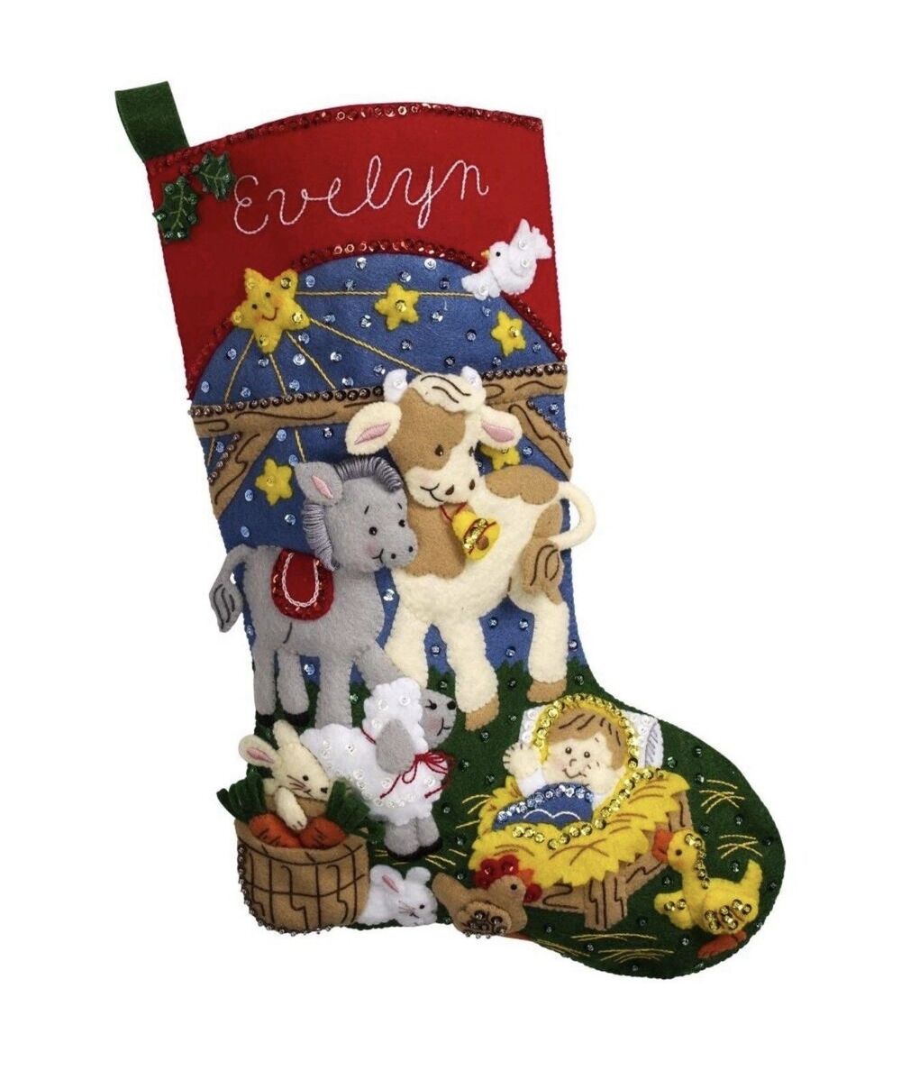 Bucilla Felt Applique Christmas Stocking Kit CHRISTMAS NATIVITY 18" NEW